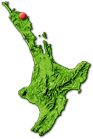 North Island map showing Waitangi